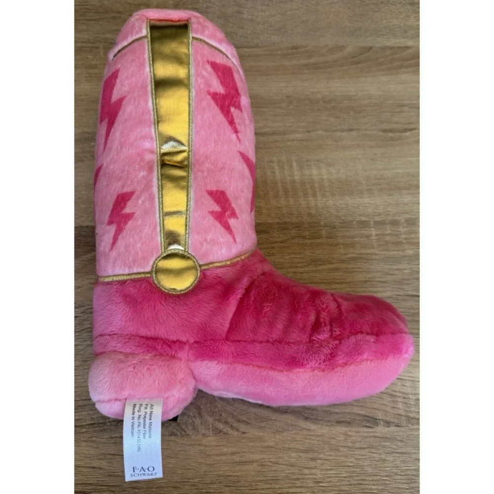 FAO Schwarz Rock & Glam Pink Boot Plush Lightning Bolt NWT Soft Loud Legendary